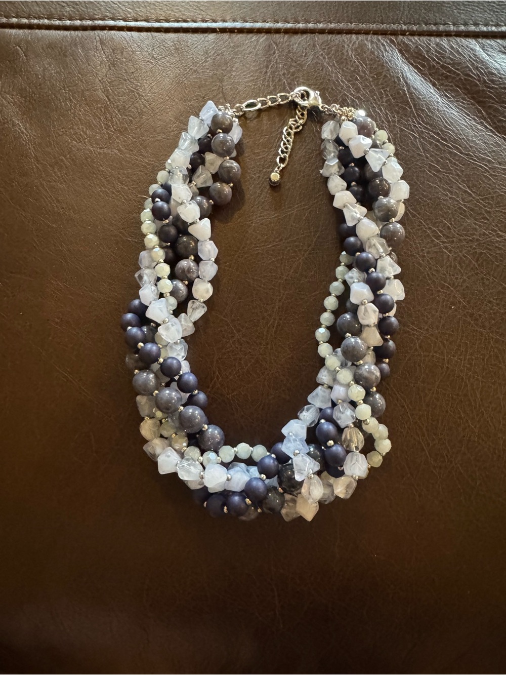 Multi-Strand Beaded Necklace in Gray and  Blue